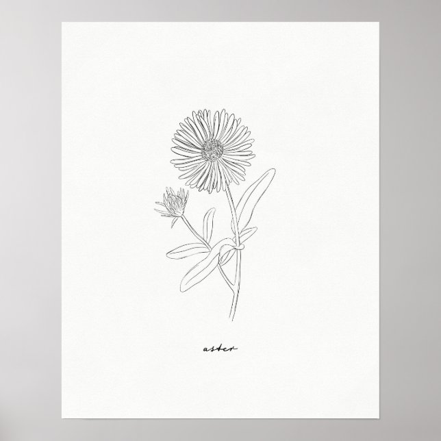 Impressão de Desenho de Linha Aster - Flor de tint (Frente)