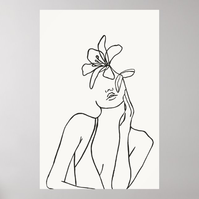 Impressão de Desenho de Linha de Flor para Mulher (Frente)