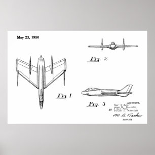 impressão de desenho de patente de avião de 1950