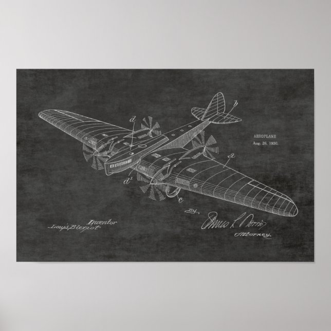 impressão de desenho de patente do avião de 1930 p (Frente)