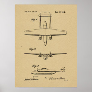 impressão de desenho de patente do avião de 1942
