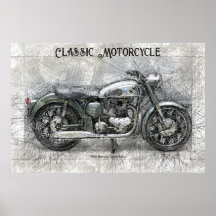 Impressão de desenho do lápis Vintage Motorcycle 1