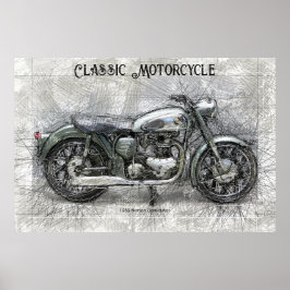 Impressão de desenho do lápis Vintage Motorcycle 1