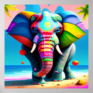 Impressão de Elefante Arco-Íris Funky e Reprodutiv