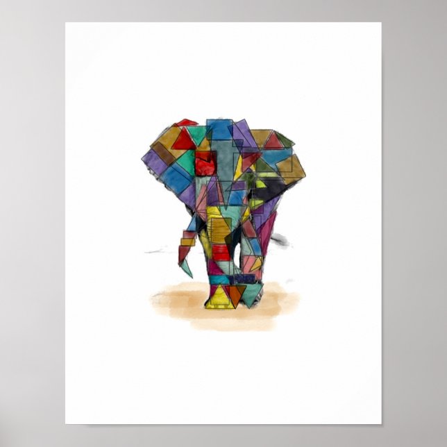Impressão de Elefante Mosaico (Frente)