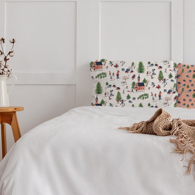 Impressão de esqui cor-de-rosa-inverno (Wintersport pink ski landscape all-over print pillow case)