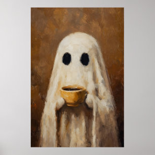 Impressão de Fantasma Bebendo Café Cozinha Gótica