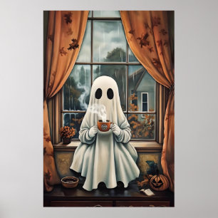 Impressão de fantasma bebendo café, fantasma chá c