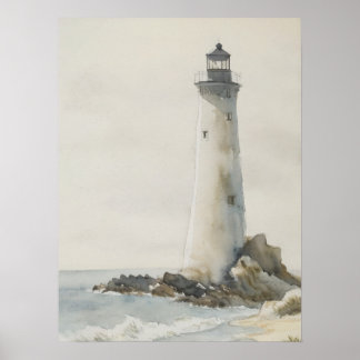 Impressão de farol, arte de colheita, pintura aquo
