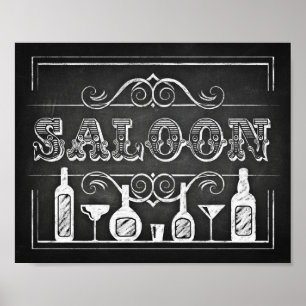 Impressão de Festa de Estilo Chalk / Sinal SALOON