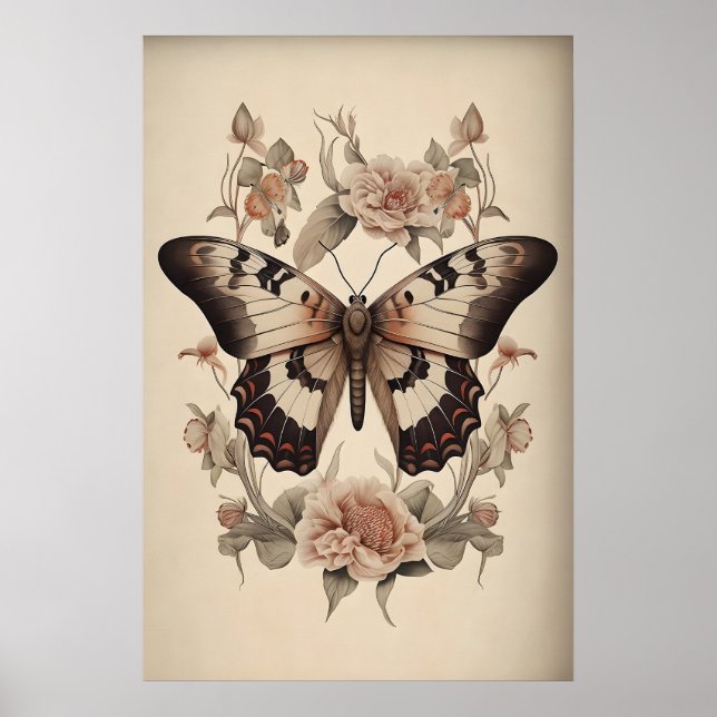 Impressão de Flor Boho Borboleta, Parede de Borbol (Frente)