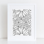 Impressão de Flores de 60 e 70 preto e branco<br><div class="desc">Este pequeno número de ranhura é certo que vai animar as suas paredes! Flores desenhadas à mão com uma víbora muito 60 e 70 anos.</div>