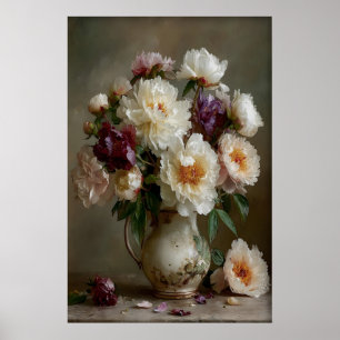 Impressão de Flores Peonias Vintage, Parede de Buq