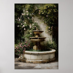 Impressão de Fonte de Jardim de Pedra Antiga, Óleo