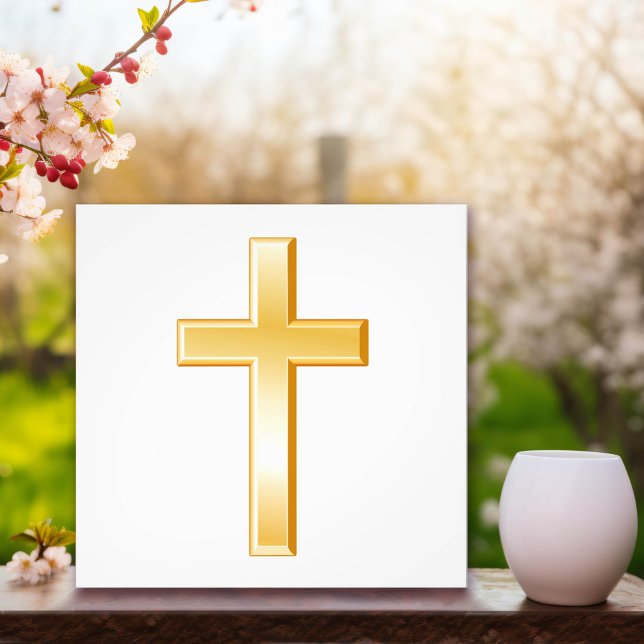 Impressão de Foto da Cruz Cristã (This gold cross serves as a reminder of Christian religious beliefs and spiritual devotion. )