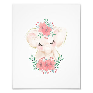 Impressão de Foto de Elefante com Florais em Aquar