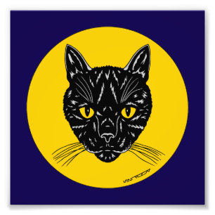 Impressão de foto do rosto de gato preto