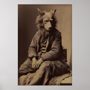 Impressão de Fotografia de Lobisomem Vintage Dark