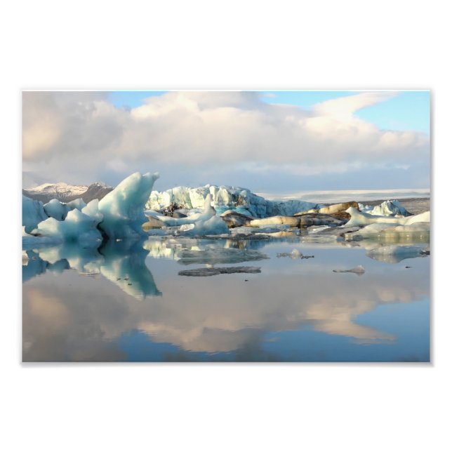 Impressão de fotografia de reflexão do lago Jokuls (Frente)