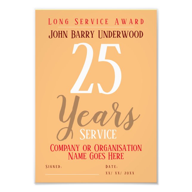 Impressão de Fotografia do Certificado de Prêmio d (Frente)