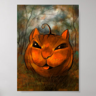 Impressão de Gato de Abóbora de Halloween