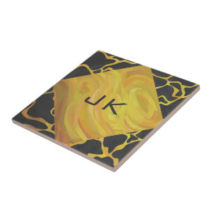 Impressão de Girafa Preto e Amarelo