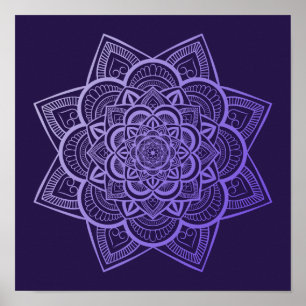 Impressão de Gradação Roxa de Mandala Floral La
