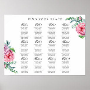 Impressão de gráfico de assentos florais de Boho.