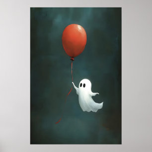 Impressão de Halloween de Fantasma com Balão, Vint
