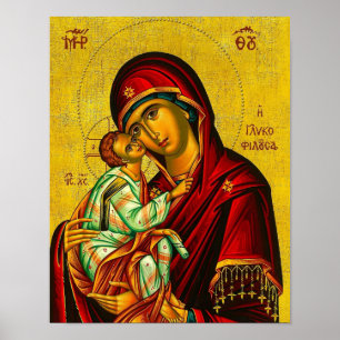 Impressão de Ícone da Virgem Theotokos e Menino Je
