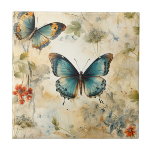 Impressão de Jardim Botânico Borboleta Azul Boho