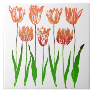 Impressão de Jardim Tulipado em Laranja Coral e Ve