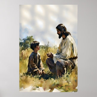 Impressão de Jesus e Menino Conversando no Campo