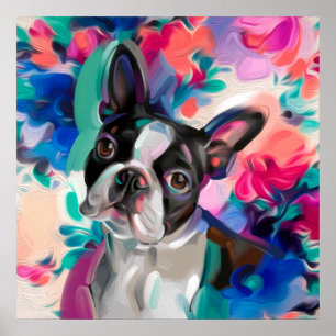 impressão de 'Joy' Boston Terrier Dog Art no pape