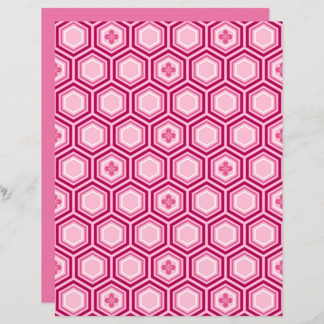 Impressão de Kimono Hexagonal, Burgundy e Rosa  (Frente/Verso)