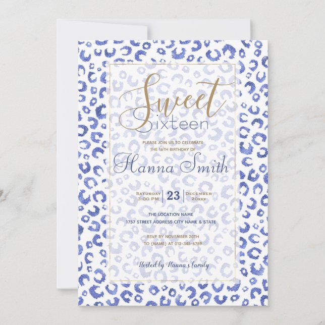 Impressão de Leopardo Azul Branco (Frente)