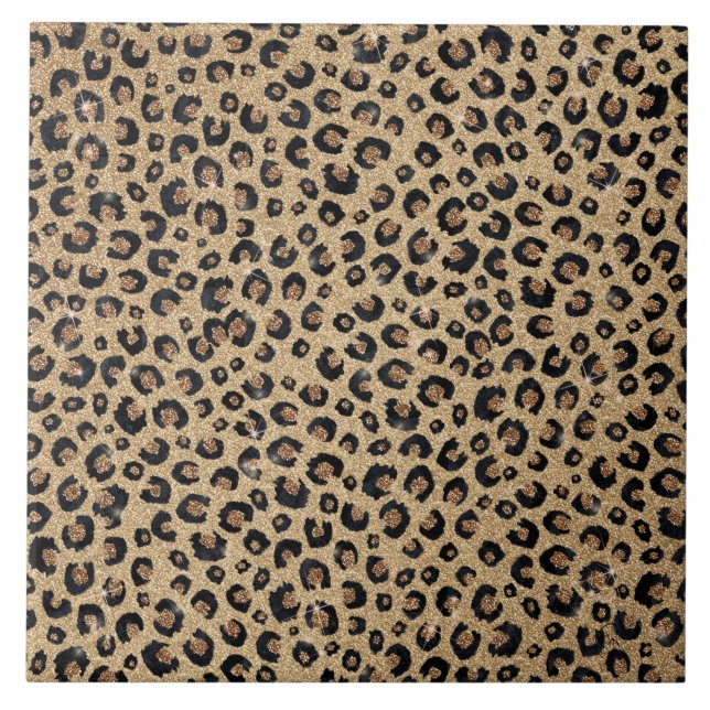 Impressão de Leopardo Negro brilhante Dourado Eleg (Frente)