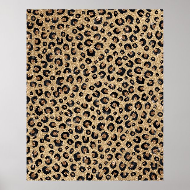 Impressão de Leopardo Negro brilhante Dourado Eleg (Frente)