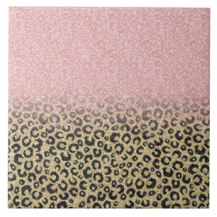 Impressão de Leopardo Preto Glitter Dourado Elega