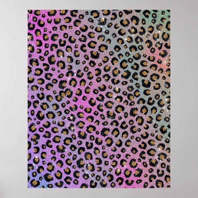 Impressão de Leopardo Preto, Preto, Azul-Cor-de-Ro (Frente)