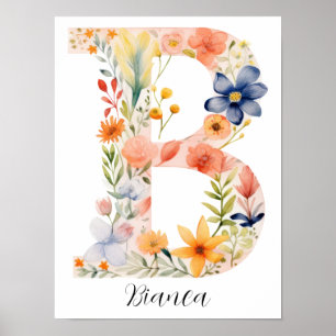 Impressão de Letra Inicial Floral de Flor Silvestr