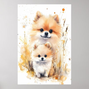 Impressão de Mãe e Bebê Pomerânia em Aquarela, Ber