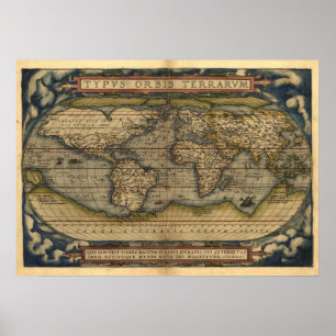 Impressão de Mapa Antiquado do Atlas Mundial do Vi