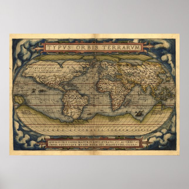 Impressão de Mapa Antiquado do Atlas Mundial do Vi (Frente)