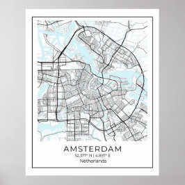Impressão de Mapa de Amsterdã - Mapa Preto e Branc