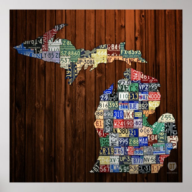 Impressão de Mapa de Placas de Licença do Michigan (Frente)