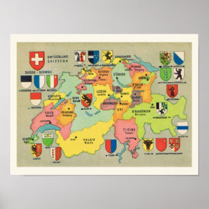 Impressão de Mapa de Suiça Vintage 12x16