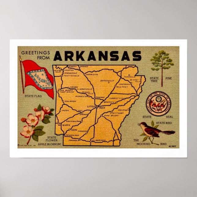 Impressão de Mapa do Cartaz Antigo Arkansas (Frente)