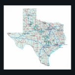 Impressão de Mapa Interestadual do Texas<br><div class="desc">O Sistema Interestadual do Texas com interestados rotulados e nome de estado na sombra.</div>