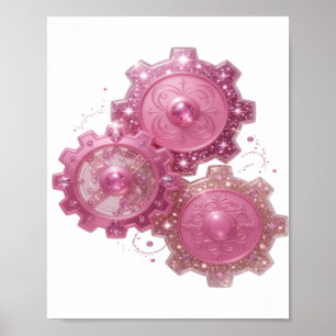 Impressão de máquina de engrenagem rosa prateada n